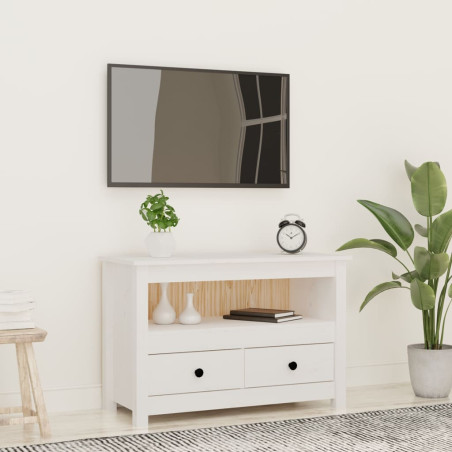 Meuble TV Blanc 79x35x52 cm Bois de pin massif