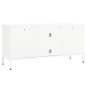 Meuble TV Blanc 105x35x52 cm Acier et verre