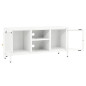 Meuble TV Blanc 105x35x52 cm Acier et verre