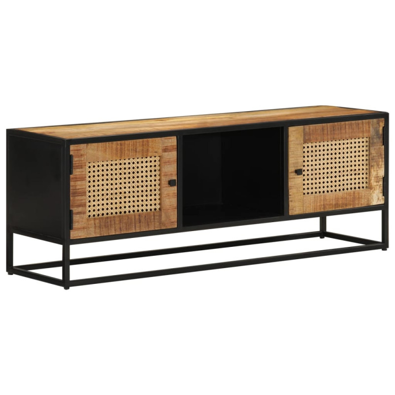 Meuble TV 110x30x40 cm bois massif de manguier brut et fer