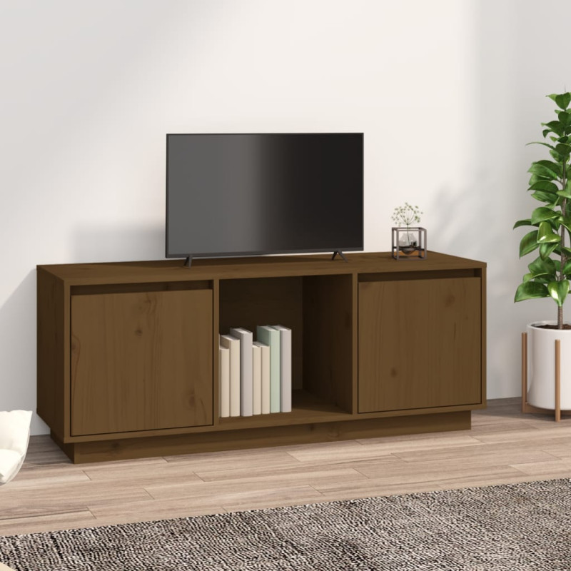 Meuble TV Marron miel 110,5x35x44 cm Bois de pin massif