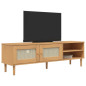 Meuble TV SENJA aspect rotin marron 158x40x49cm bois massif pin