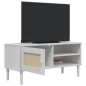 Meuble TV SENJA aspect rotin blanc 106x40x49cm bois massif pin