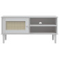 Meuble TV SENJA aspect rotin blanc 106x40x49cm bois massif pin