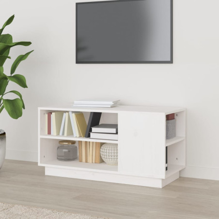 Meuble TV Blanc 80x35x40,5 cm Bois de pin massif