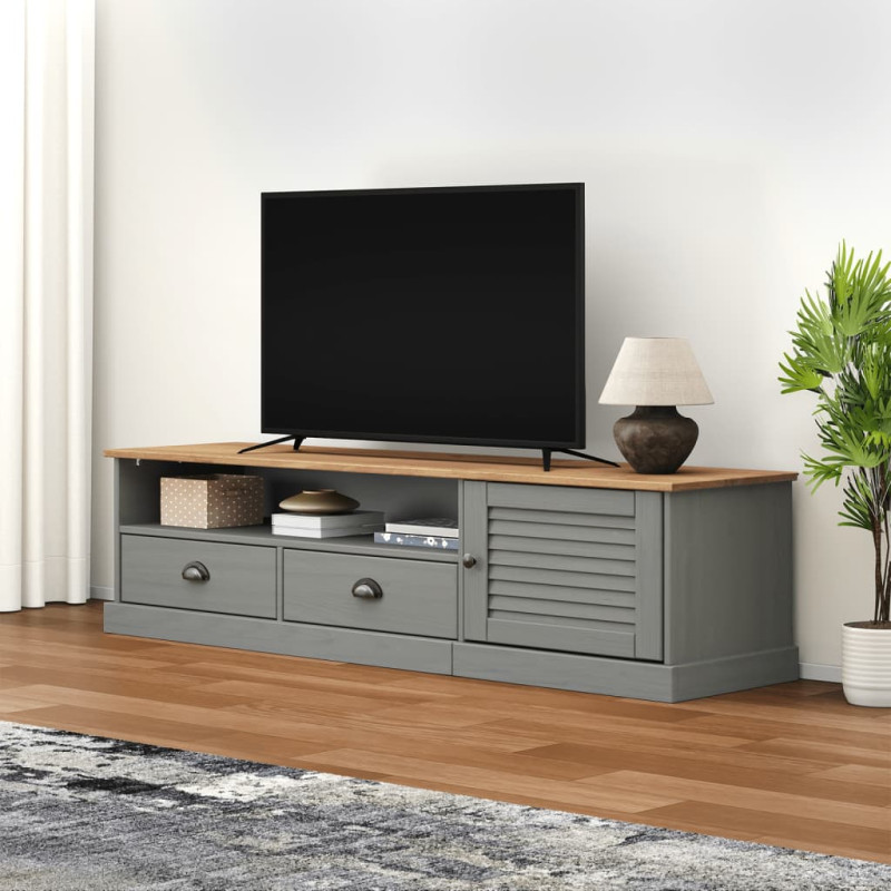 Meuble TV VIGO gris 156x40x40 cm bois massif de pin