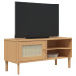 Meuble TV SENJA aspect rotin marron 106x40x49cm bois massif pin