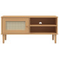 Meuble TV SENJA aspect rotin marron 106x40x49cm bois massif pin