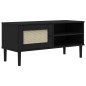 Meuble TV SENJA aspect rotin noir 106x40x49cm bois massif pin