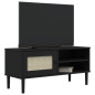 Meuble TV SENJA aspect rotin noir 106x40x49cm bois massif pin