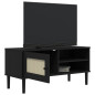 Meuble TV SENJA aspect rotin noir 106x40x49cm bois massif pin