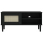 Meuble TV SENJA aspect rotin noir 106x40x49cm bois massif pin