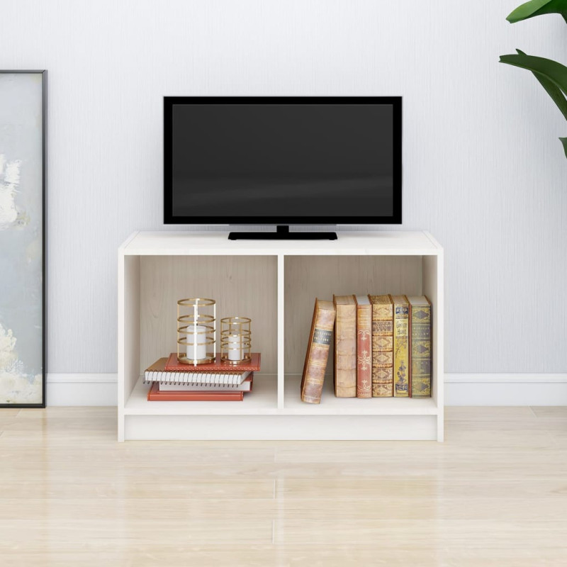 Meuble TV Blanc 70x33x42 cm Bois de pin massif