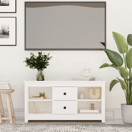 Meuble TV Blanc 103x36,5x52 cm Bois de pin massif