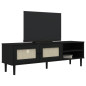 Meuble TV SENJA aspect rotin noir 158x40x49cm bois massif pin