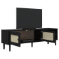 Meuble TV SENJA aspect rotin noir 158x40x49cm bois massif pin