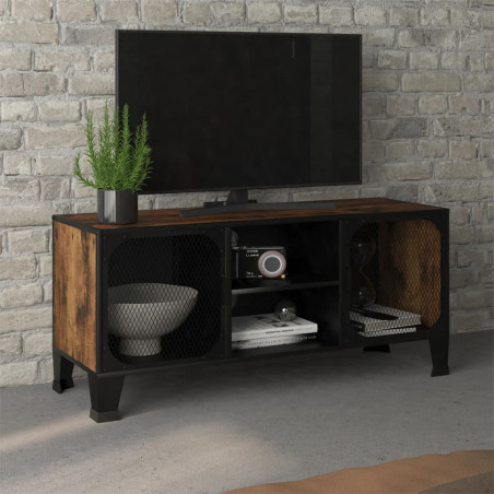 Meuble TV Marron rustique 105x36x47 cm Métal et MDF