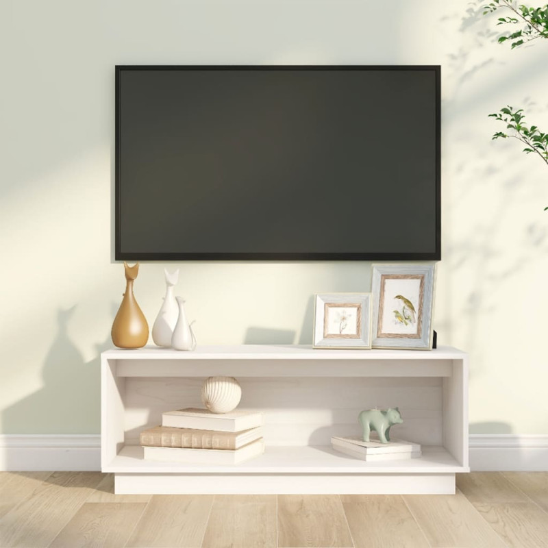 Meuble TV Blanc 90x35x35 cm Bois de pin massif