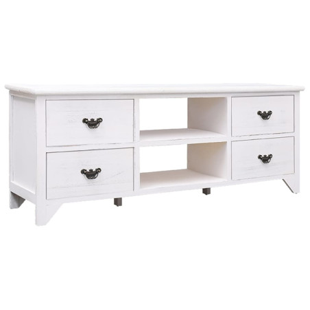 Meuble TV Blanc antique 108x30x40 cm Bois de Paulownia solide