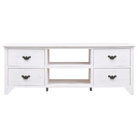 Meuble TV Blanc antique 108x30x40 cm Bois de Paulownia solide