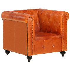 Fauteuil Chesterfield Brun roux Cuir véritable