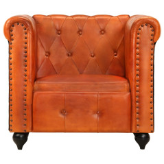 Fauteuil Chesterfield Brun roux Cuir véritable