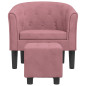 Fauteuil avec repose-pied rose velours