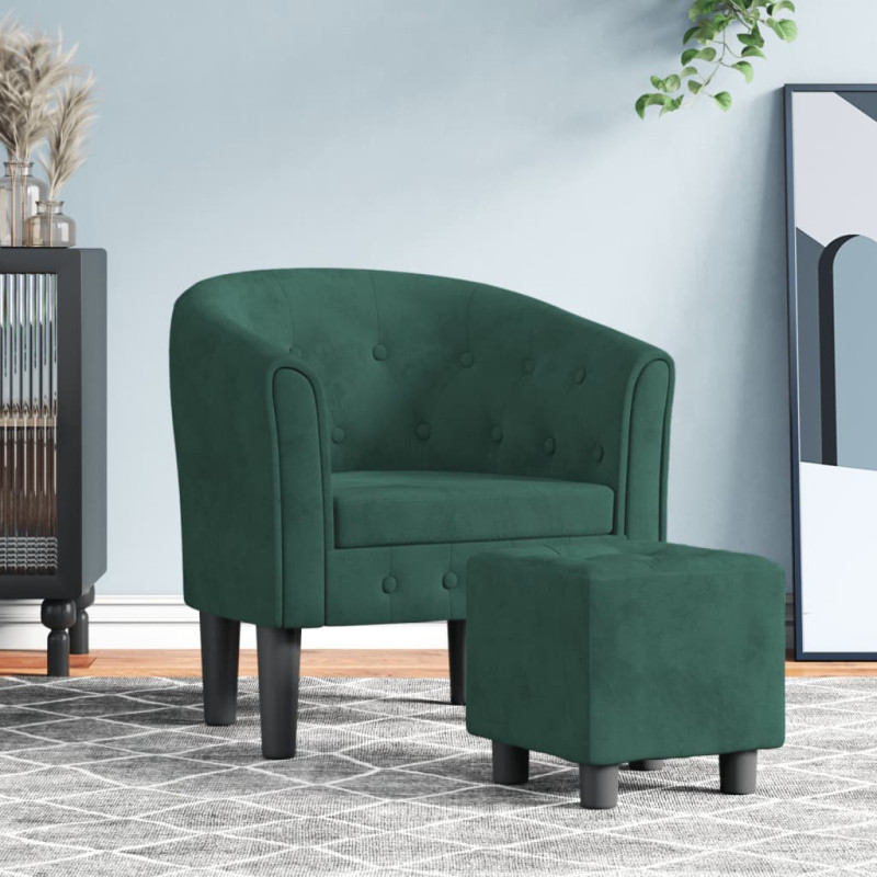 Fauteuil avec repose-pied vert foncé velours