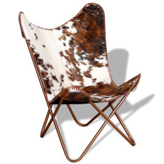 Chaise papillon marron et blanc cuir de vache