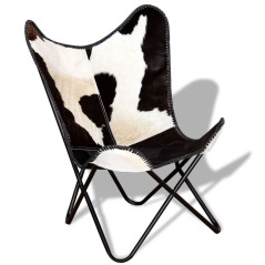 Chaise papillon noir et blanc cuir de vache