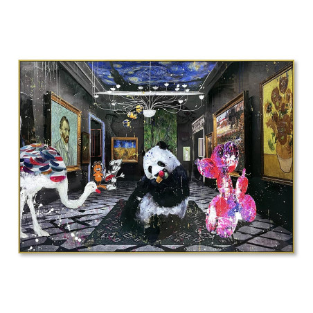 Toile Street Art "Intrusion Animalière au Musée" - 80x120 cm