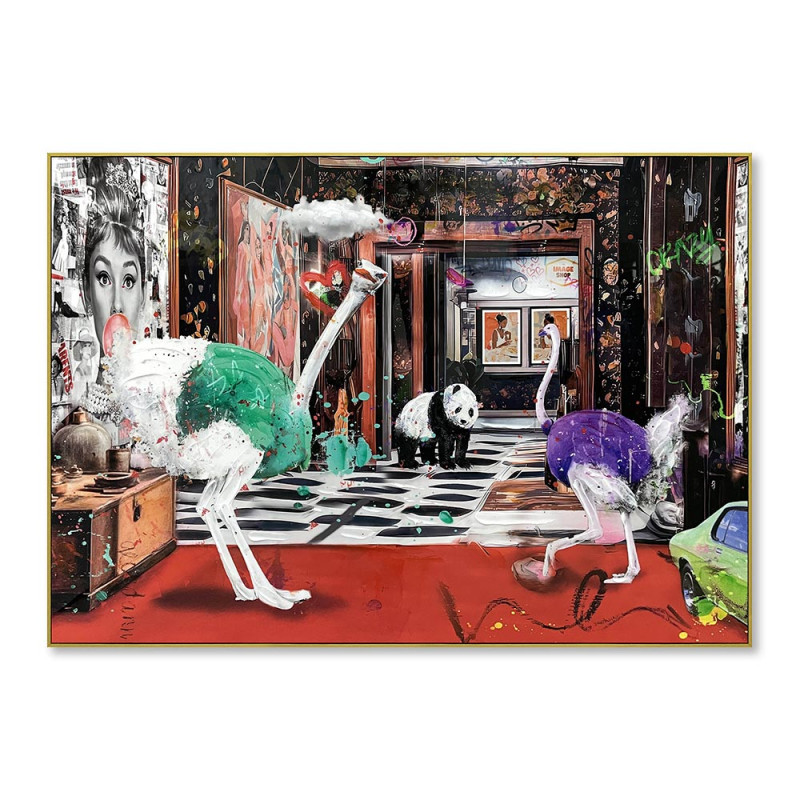 Toile Street Art "Rencontre Inattendue au Salon" - 80x120 cm