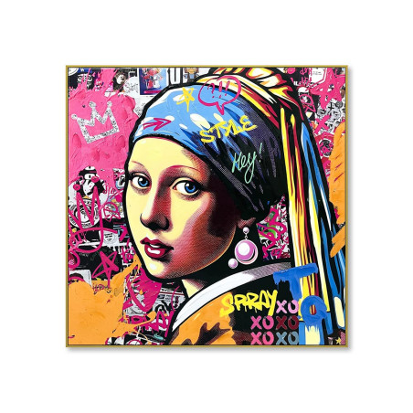 Toile Street Art "Jeune Fille à la Perle" - 80x80 cm