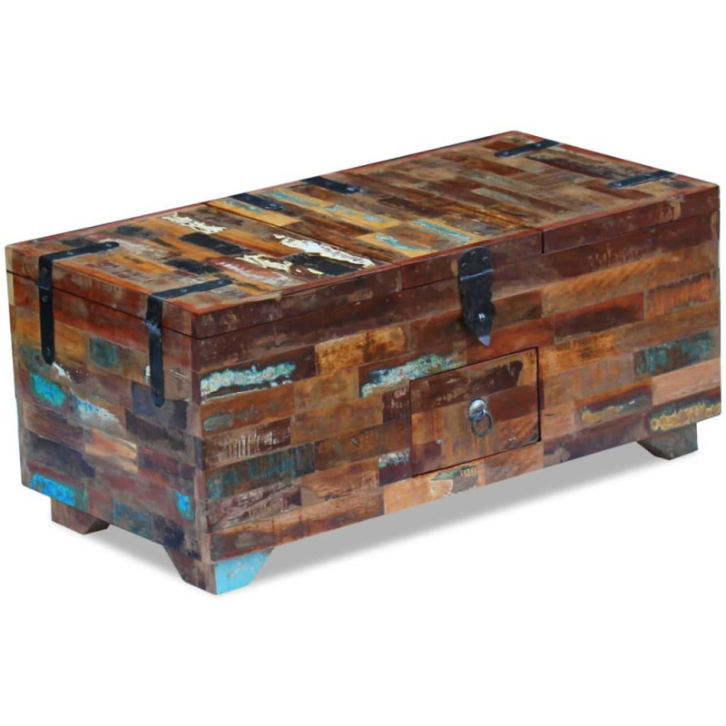 Table basse coffre - Bois de récupération - 80 x 40 x 35 cm