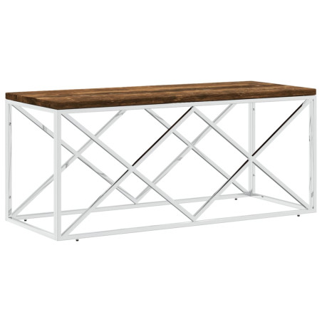 Table basse acier inoxydable et bois massif de récupération