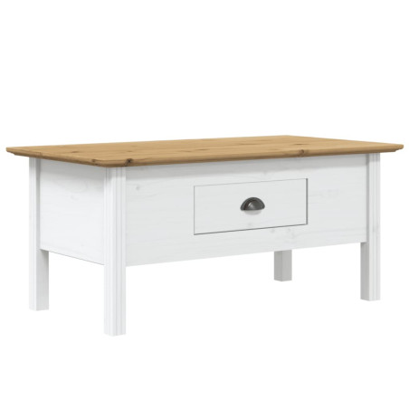 Table basse BODO blanc et marron 100x55x45cm bois de pin massif