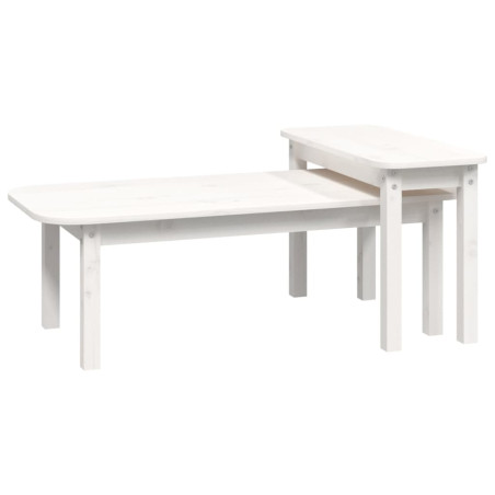 Ensemble 2 tables basses - Bois de pin massif - Blanc