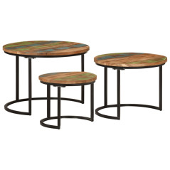 Tables gigognes 3 pcs bois massif de récupération