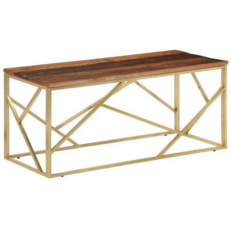 Table basse doré acier inoxydable et bois de mélèze massif