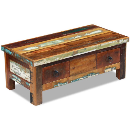 Table basse à tiroirs 90 x 45 x 35 cm Bois de récupération