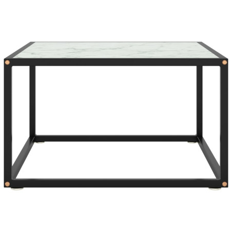 Table basse Noir avec verre marbre blanc 60x60x35 cm