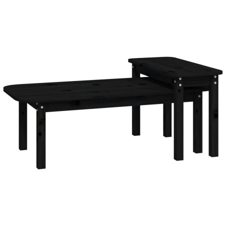 Ensemble 2 tables basses - Bois de pin massif - Noir