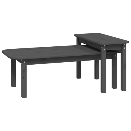 Ensemble 2 tables basses - Bois de pin massif - Gris