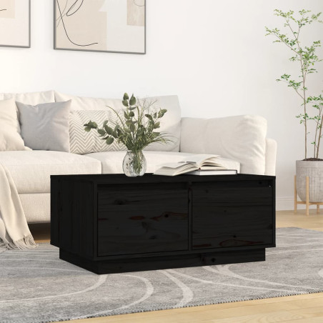 Table basse Noir 80x50x35 cm Bois massif de pin