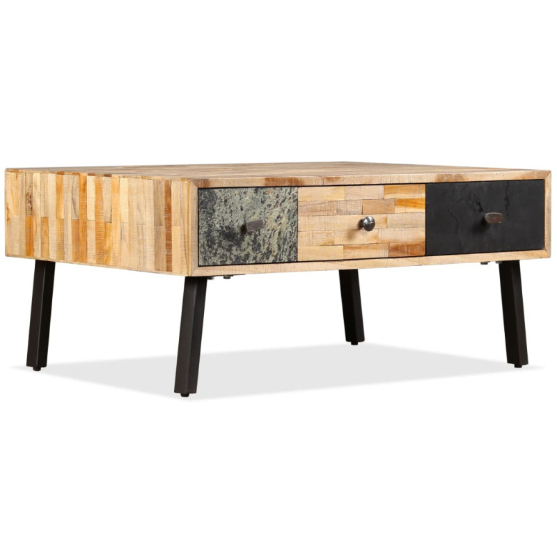 Table basse Teck de récupération massif 90 x 65 x 40 cm