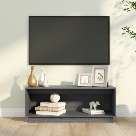 Meuble TV Gris 90x35x35 cm Bois de pin massif