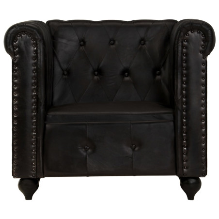 Fauteuil Chesterfield Noir Cuir véritable