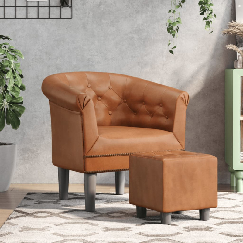 Fauteuil cabriolet avec repose-pied marron similicuir